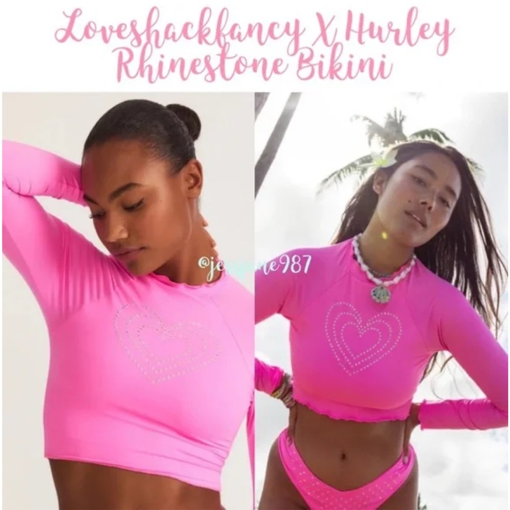 Love shack fancy x Hurley Rash guard Rhinestone Heart M new